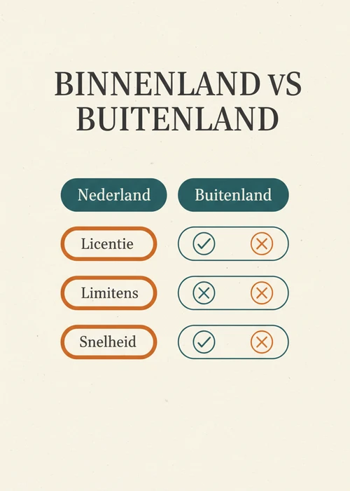 Binnenland versus buitenland bij Trustly casino's vergeleken op licentie, limieten en snelheid in een tabel.