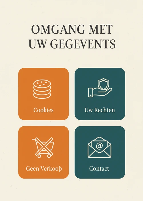 Omgang met uw gegevens bij Trustly casino's: cookies, uw rechten, geen verkoop en contact als icoontegels.